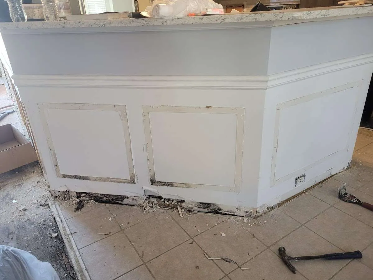 Water damage and mold on kitchen during Storm Damage Restoration in Cambridge